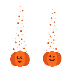 Pumpkin Set. Set of Two Magic Orange Pumpkins. Cartoon Pumpkins for Halloween and Thanksgiving. Vector illustration isolated from background