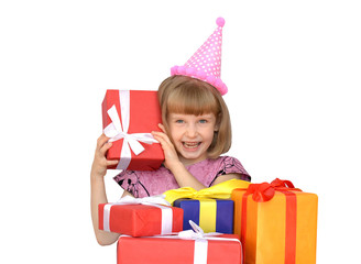 Den the birth of the child.Little girl receives gifts.