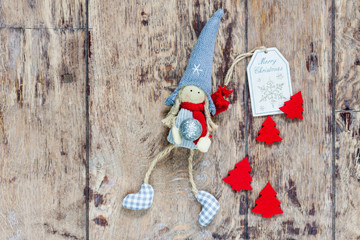 Grußkarte- Kleines winterliches Puppenmädchen mit Schild 