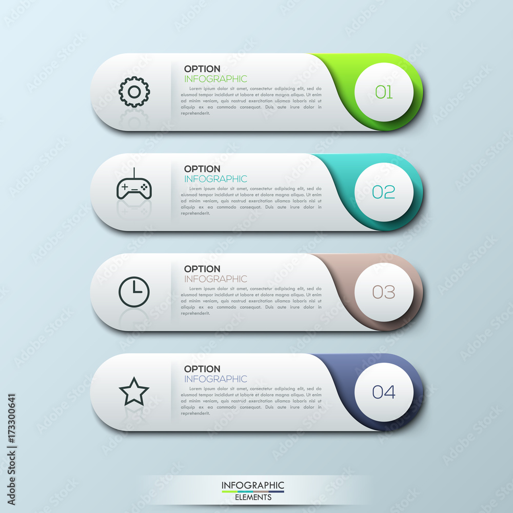 Poster infographic design template with 4 separate numbered rounded rectangles