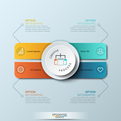Infographic design template with 4 separate rounded rectangles of different colors and circle