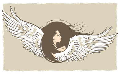 Vector illustration of a beautiful woman with angel wings - 173302448