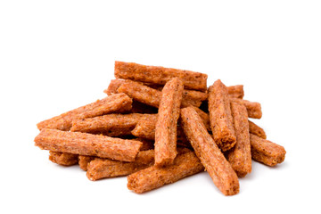 Croutons of toasted bread on white