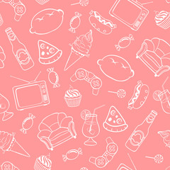 Seamless pattern of unhealthy lifestyle icons and elements. Vector background