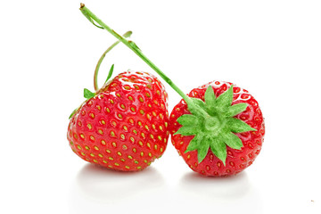 two berries of ripe juicy strawberries