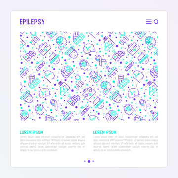 Epilepsy concept with thin line icons of symptoms and treatments: convulsion, disorder, dizziness, brain scan. World epilepsy day. Vector illustration for banner, web page or print media.