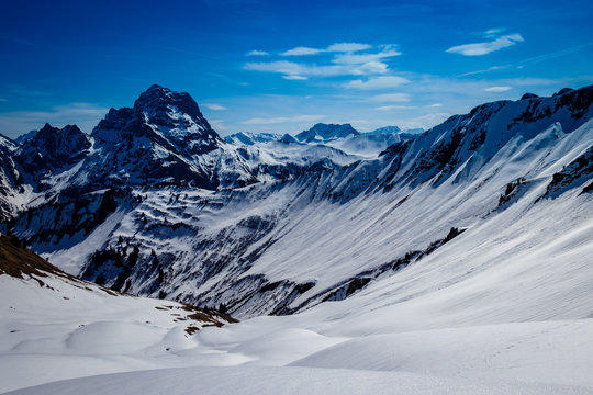 Ski touring the Gemstelpass which connects Germany with Austria