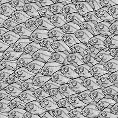 Coloring page of shoal of fish.