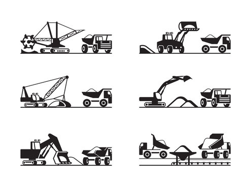 Extraction and transmission of ore from open pit - vector illustration