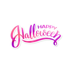 Happy Halloween vector lettering. Holiday calligraphy with spider and web for banner, poster, greeting card, party invitation.