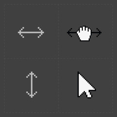 Pixel cursors icons on black.Vector Illustration.