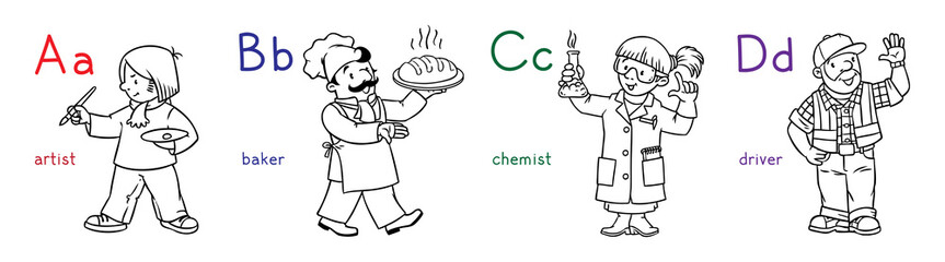 ABC professions coloring book set.