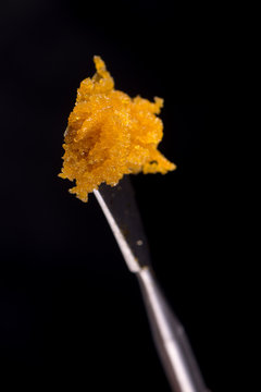 Dannabis concentrate live resin (extracted from medical marijuana) isolated over black