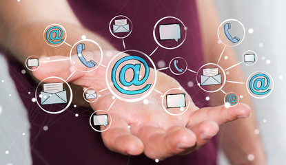 Businessman holding hand-drawn graph with contact and connections