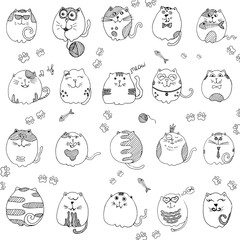 Hand drawn sketch style set of cats. Vector illustration isolated on white background.