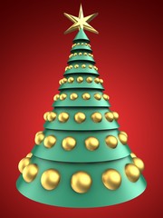 3d green and blue xmas tree over red