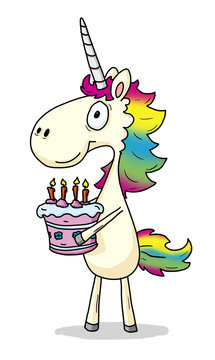 Ausmalbild Einhorn - Geburtstag - koloriert