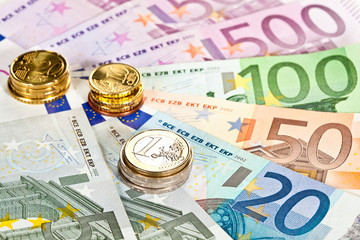 Euro banknotes and coins
