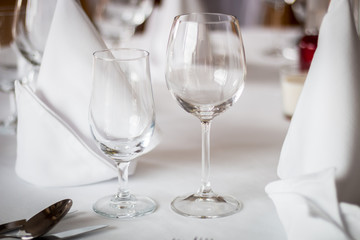 Empty glasses set in restaurant