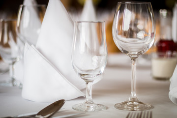 Empty glasses set in restaurant