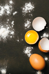 Baking background with eggs and flour