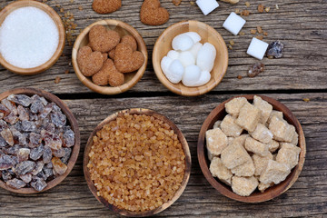 Different kinds of sugar on table
