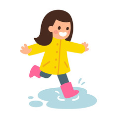 Girl playing in puddle