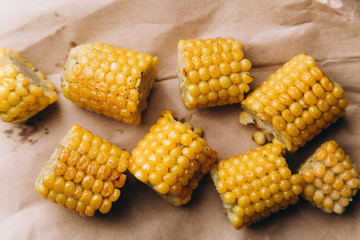 Grilled corn on craft paper