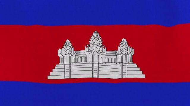 Loopable: Flag of Cambodia...Cambodian official flag gently waving in the wind. Highly detailed fabric texture for 4K resolution. 15 seconds loop.