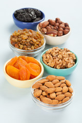 Variety of nuts and dried fruits for healthy snack