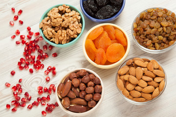 Variety of nuts and dried fruits for healthy snack