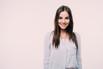 Portrait of smiling woman, isolated on white background