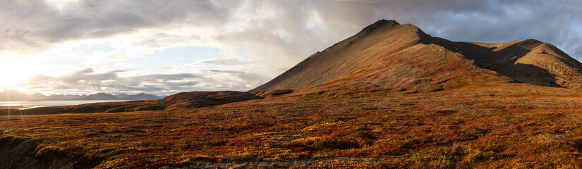 panorama of Gavriila Bay, tundra colours in Autumn