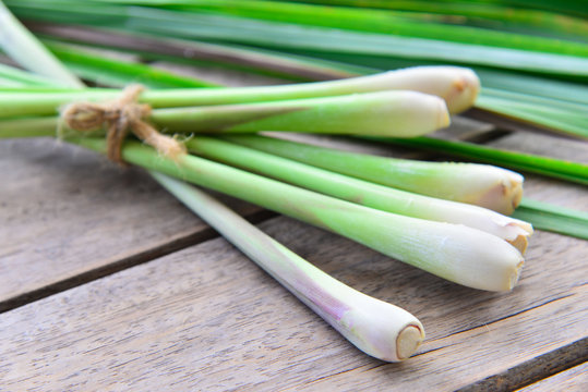 Fresh lemongrass  on wooden texture..