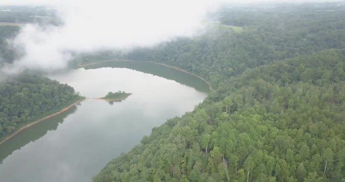 Fly over River and Trees fog 2