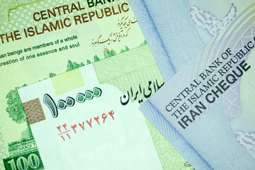Close-up Iranian banknote and currency, Rials, Islamic Republic of Iran