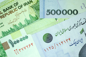 Close-up Iranian banknote and currency, Rials, Islamic Republic of Iran