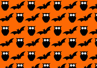 Seamless halloween pattern on orange background - Vector illustration
