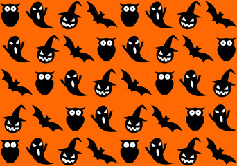 Seamless halloween pattern on orange background - Vector illustration