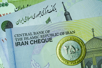 Close-up Iranian banknote and currency, Rials, Islamic Republic of Iran