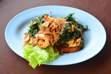 Spicy Shrimp Suaeda maritime,  Thai food