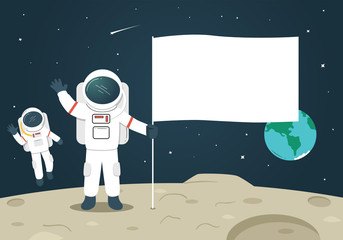 Astronaut with Blank Flag / Banner on the Moon © bonezboyz