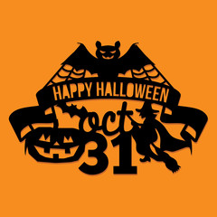 Paper Cut Silhouette Halloween Bat Spider Web Party Invitation