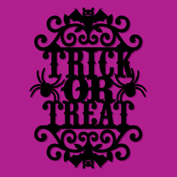 Paper Cut Silhouette Halloween Trick Or Treat Vintage Ornate Swirl