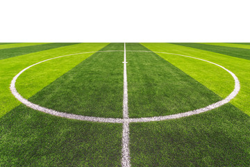 Obraz premium Bright and dark artificial green grass in outdoor football or futsal stadium