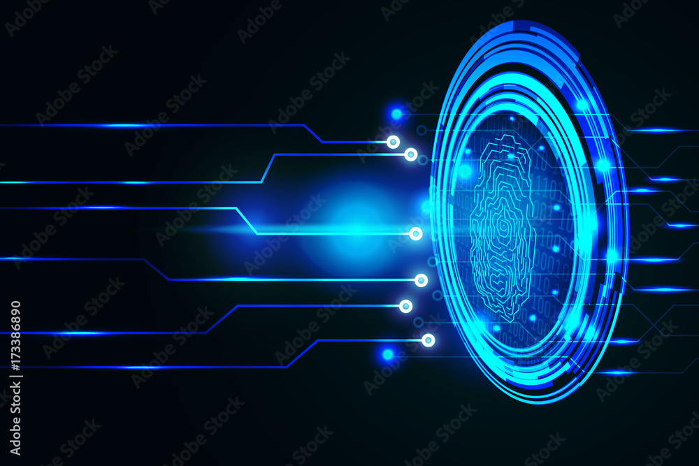 Aufkleber blue abstract circuit board fingerprint panel hi technology scifi idea concept vector background