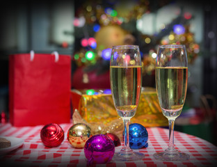 2 glasses of champagne in the christmas party