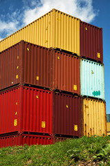 Colorful containers in a blue sky