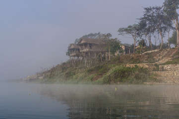 Rapti River in the morning at sunrise in the jungles of Nepal Chitwan National Park in Nepal.