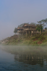 Rapti River in the morning at sunrise in the jungles of Nepal Chitwan National Park in Nepal.